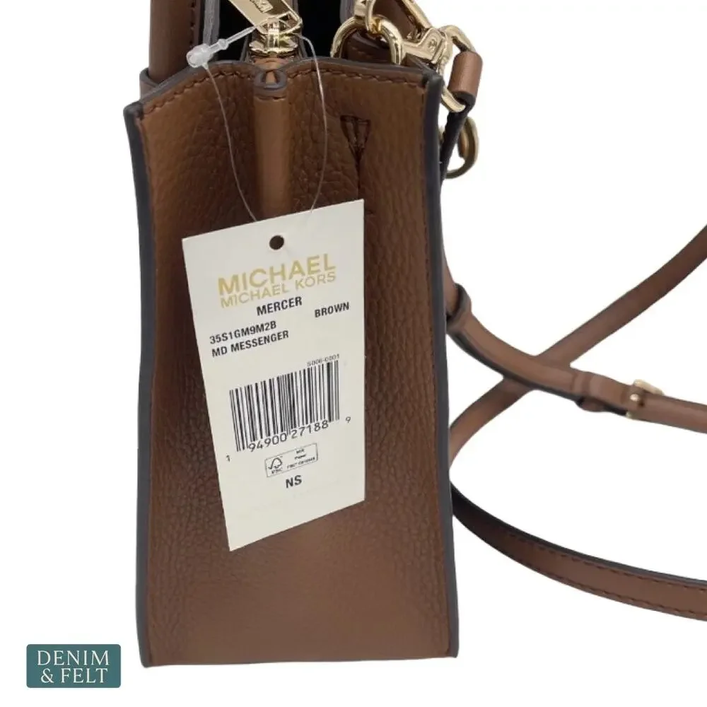 NEW Michael Kors Mercer Medium Logo Accordion Crossbody Brown MK Leather Bag - Picture 5 of 16